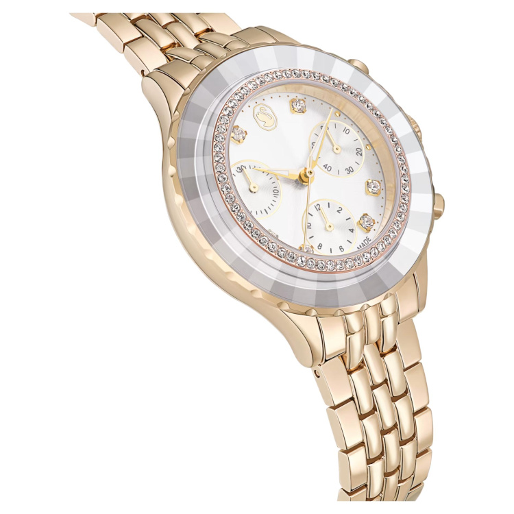 Octea chrono watch Swiss Made, Metal bracelet, Gold tone, Champagne gold-tone finish
